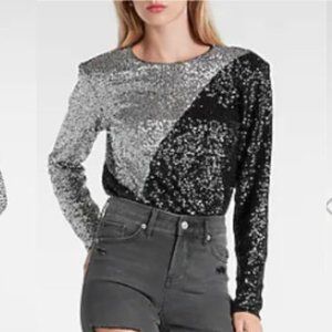 Express New with Tags Size Large Sequin, color block Black and Silver, Thong